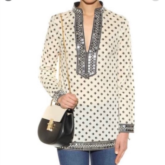 Tory Burch multicolor fish print tunic cream and black 6 - Picture 8 of 15